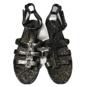 Urban Outfitters Black Glitter Strappy Sandals. Size 9.